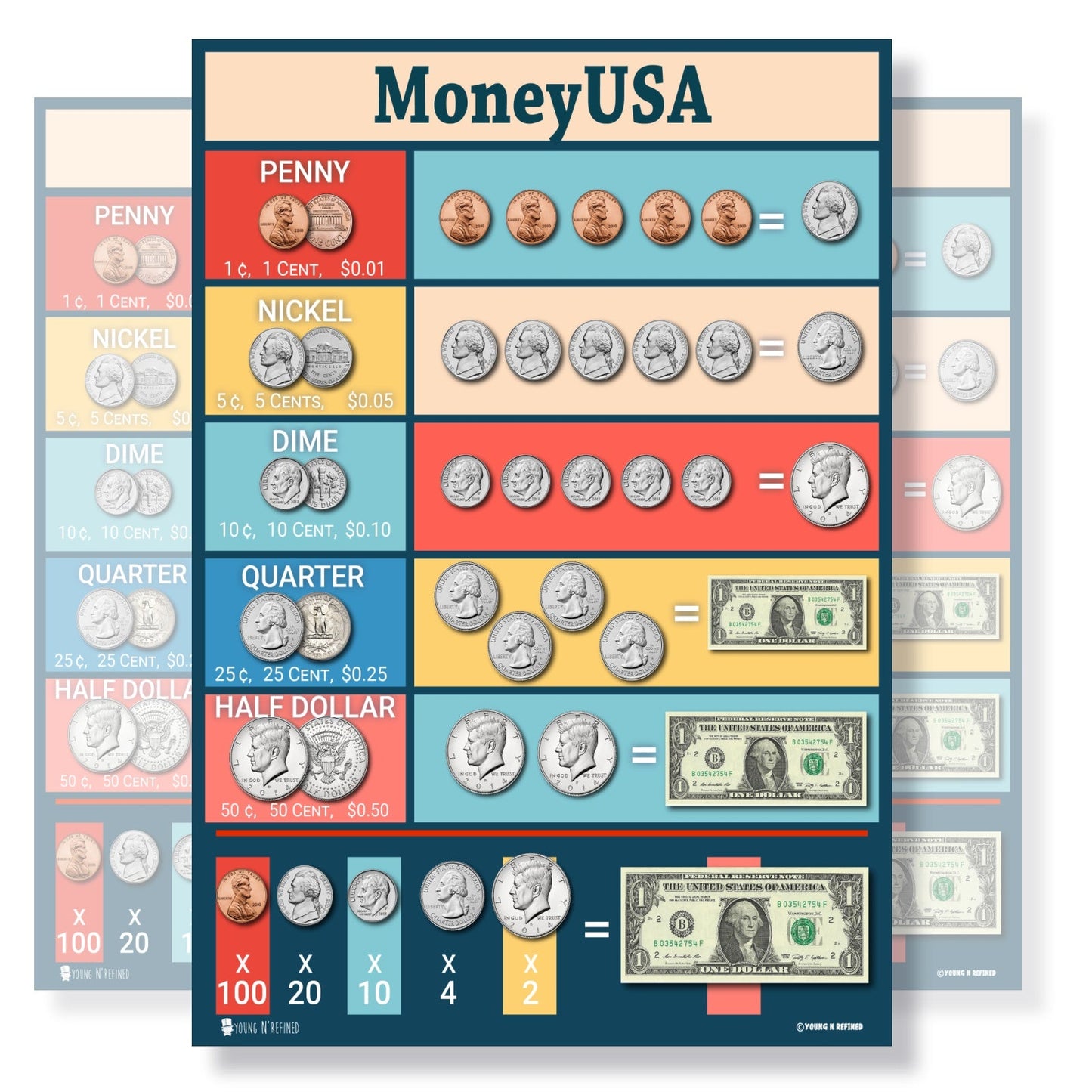 USA Money and Currency Educational Classroom Poster