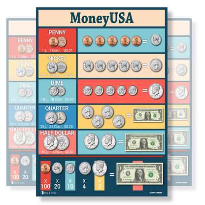 USA Money and Currency Educational Classroom Poster