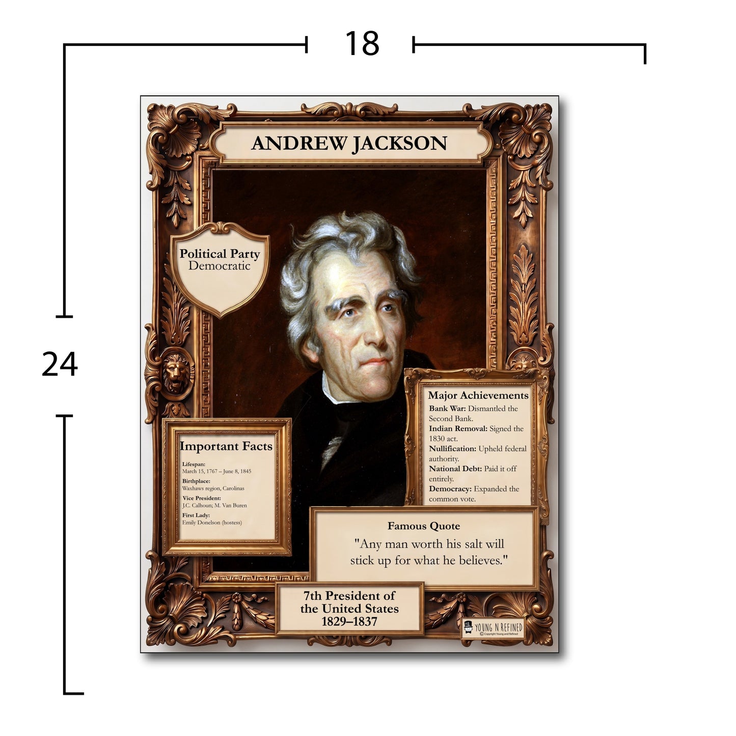 US President Andrew Jackson Inspirational Quote Poster - Young N Refined