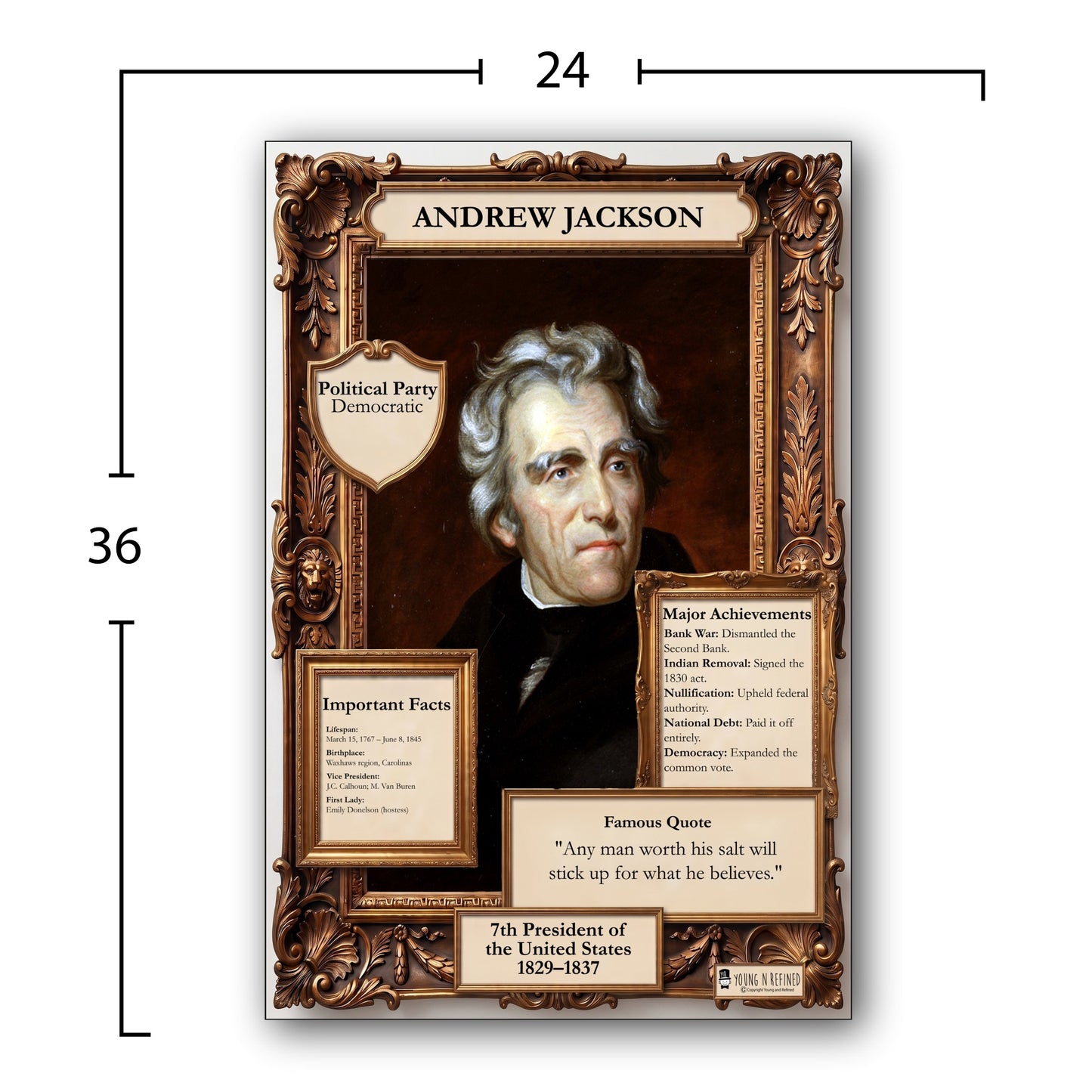 US President Andrew Jackson Inspirational Quote Poster - Young N Refined