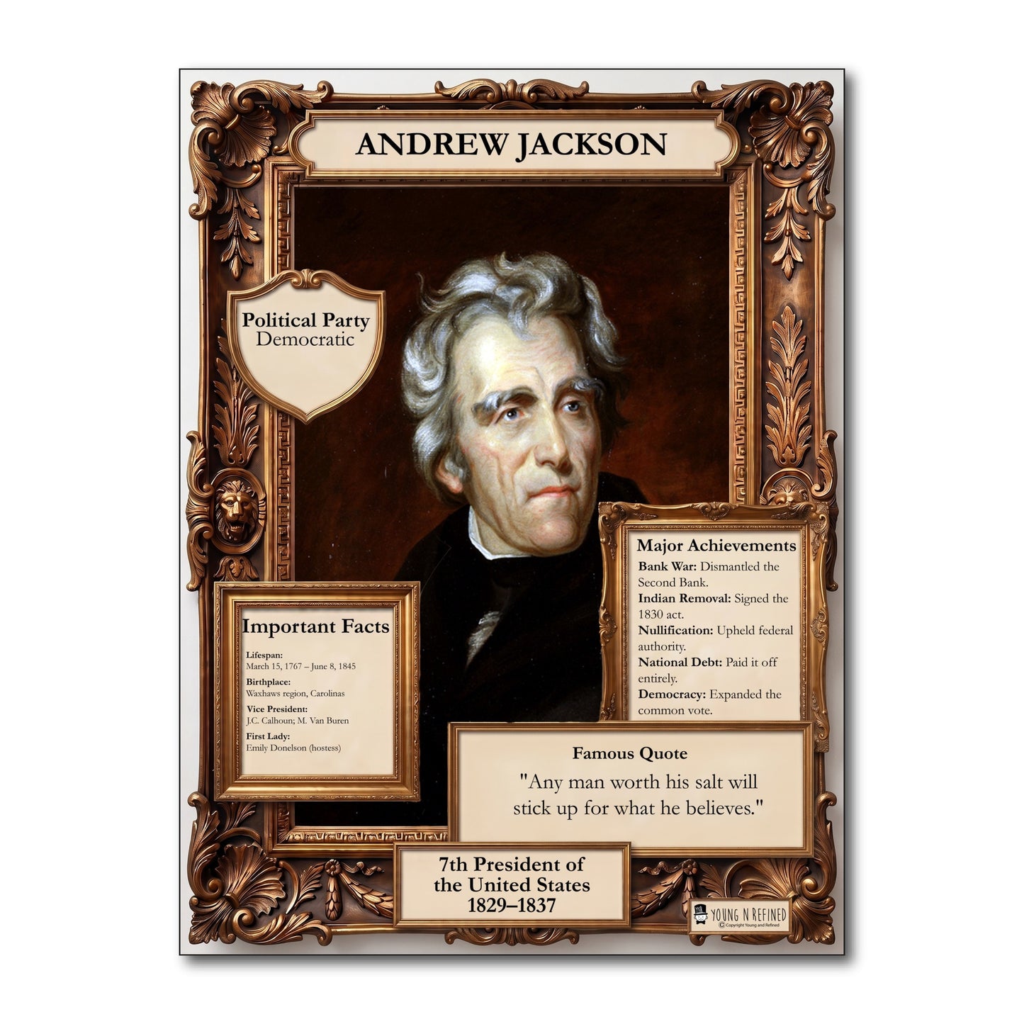 US President Andrew Jackson Inspirational Quote Poster - Young N Refined