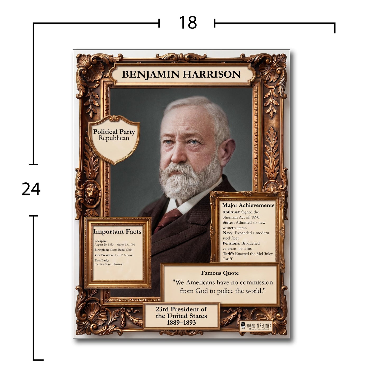 US President Benjamin Harrison Inspirational Quote Poster - Young N Refined
