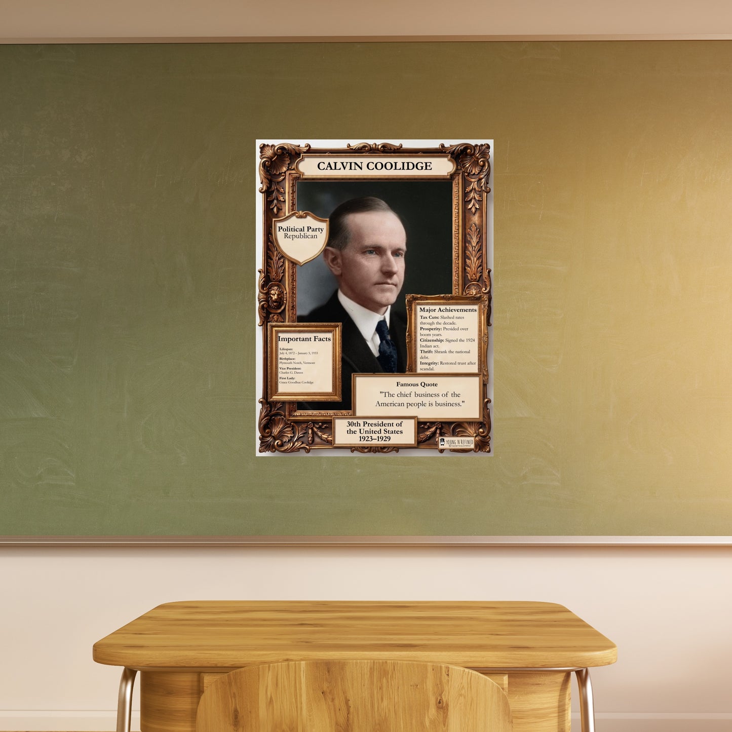 US President Calvin Coolidge Inspirational Quote Poster - Young N Refined