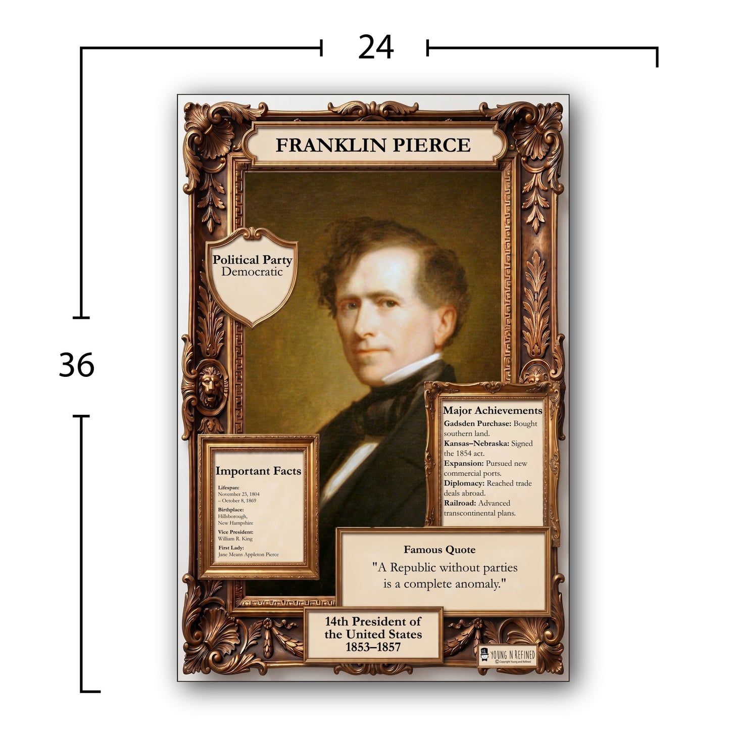 US President Franklin Pierce Inspirational Quote Poster - Young N Refined