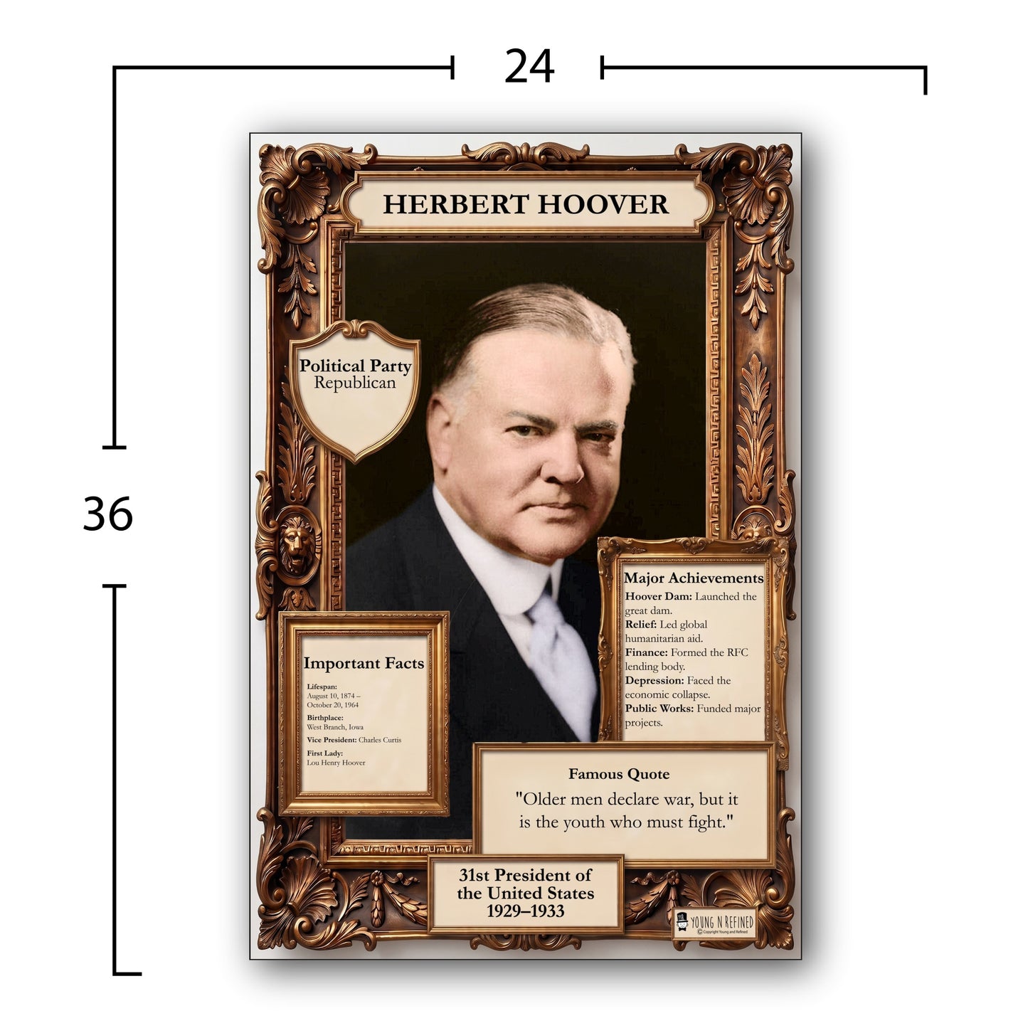 US President Herbert Hoover Inspirational Quote Poster - Young N Refined