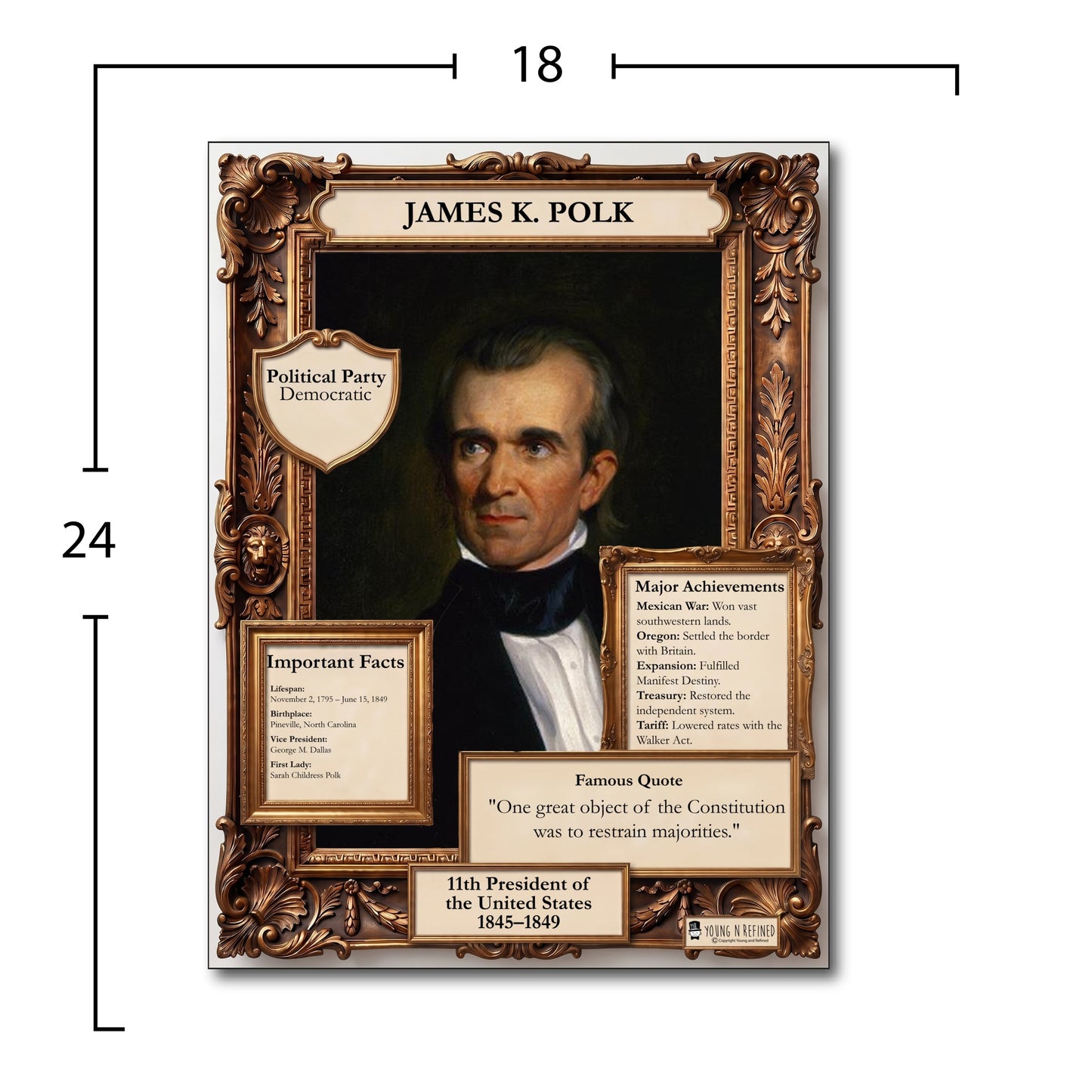 US President James K. Polk Inspirational Quote Poster - Young N Refined
