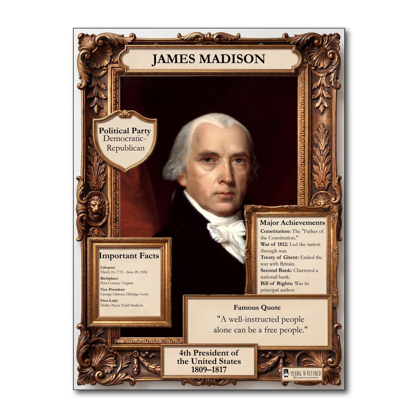 US President James Madison Inspirational Quote Poster - Young N Refined