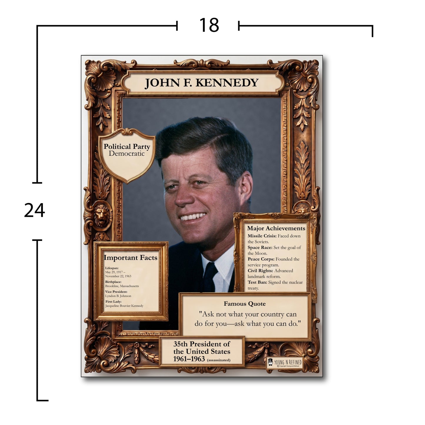 US President John F. Kennedy Inspirational Quote Poster - Young N Refined