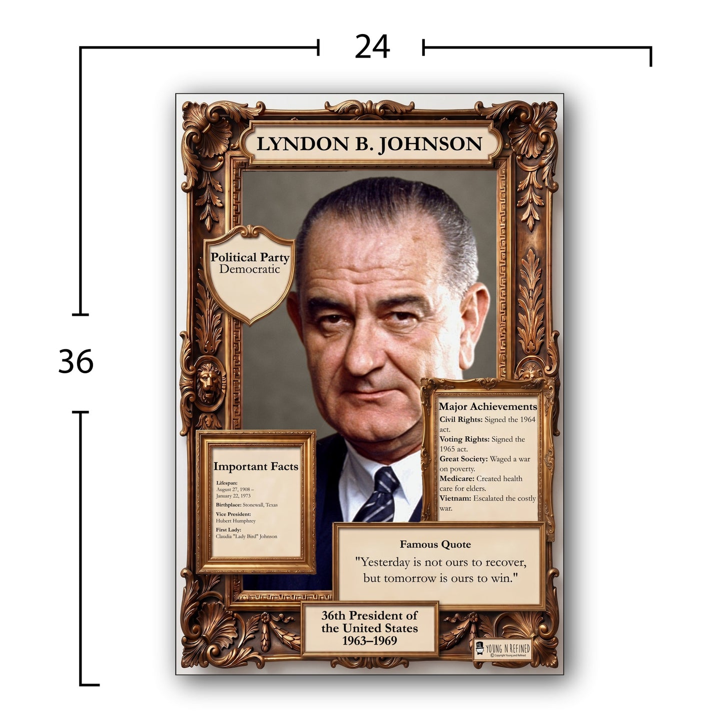 US President Lyndon B. Johnson Inspirational Quote Poster - Young N Refined