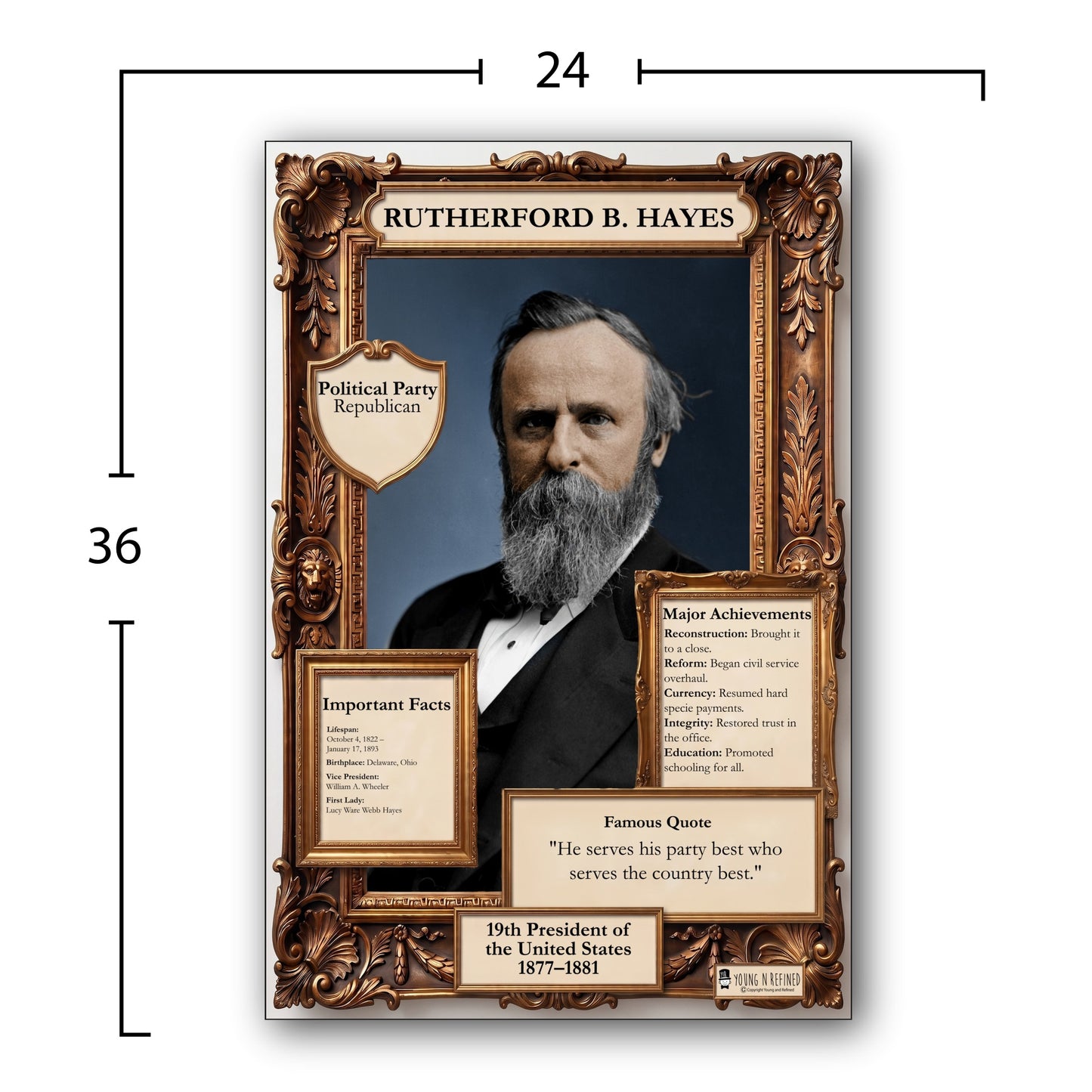 US President Rutherford B. Hayes Inspirational Quote Poster - Young N Refined