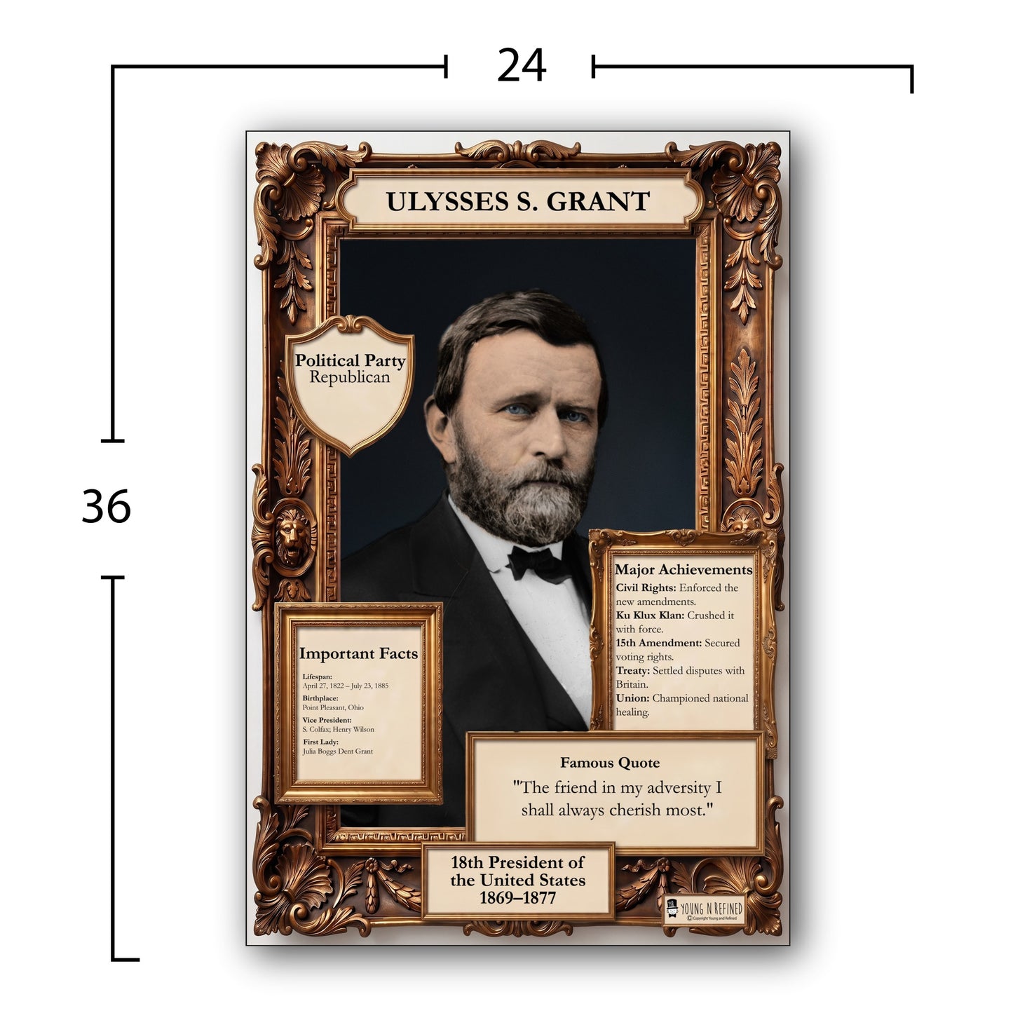 US President Ulysses S. Grant Inspirational Quote Poster - Young N Refined