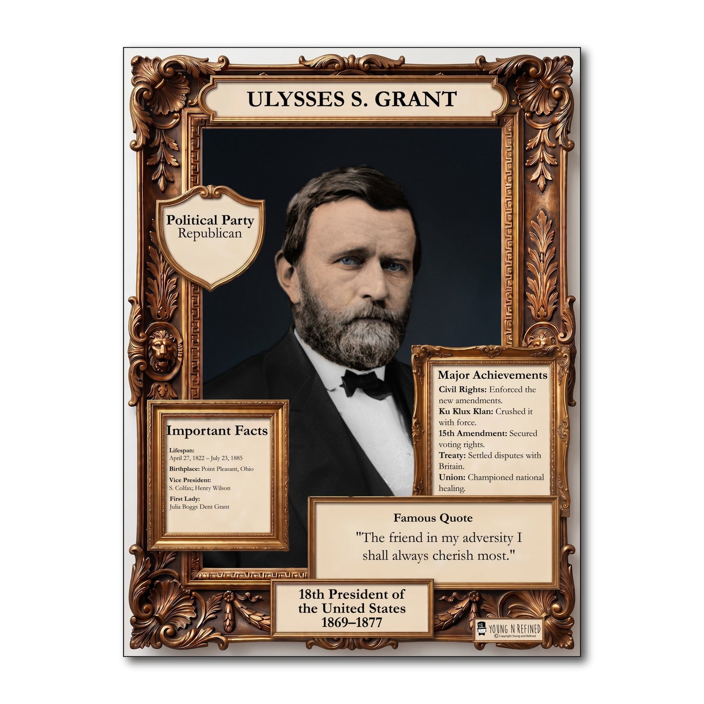 US President Ulysses S. Grant Inspirational Quote Poster - Young N Refined