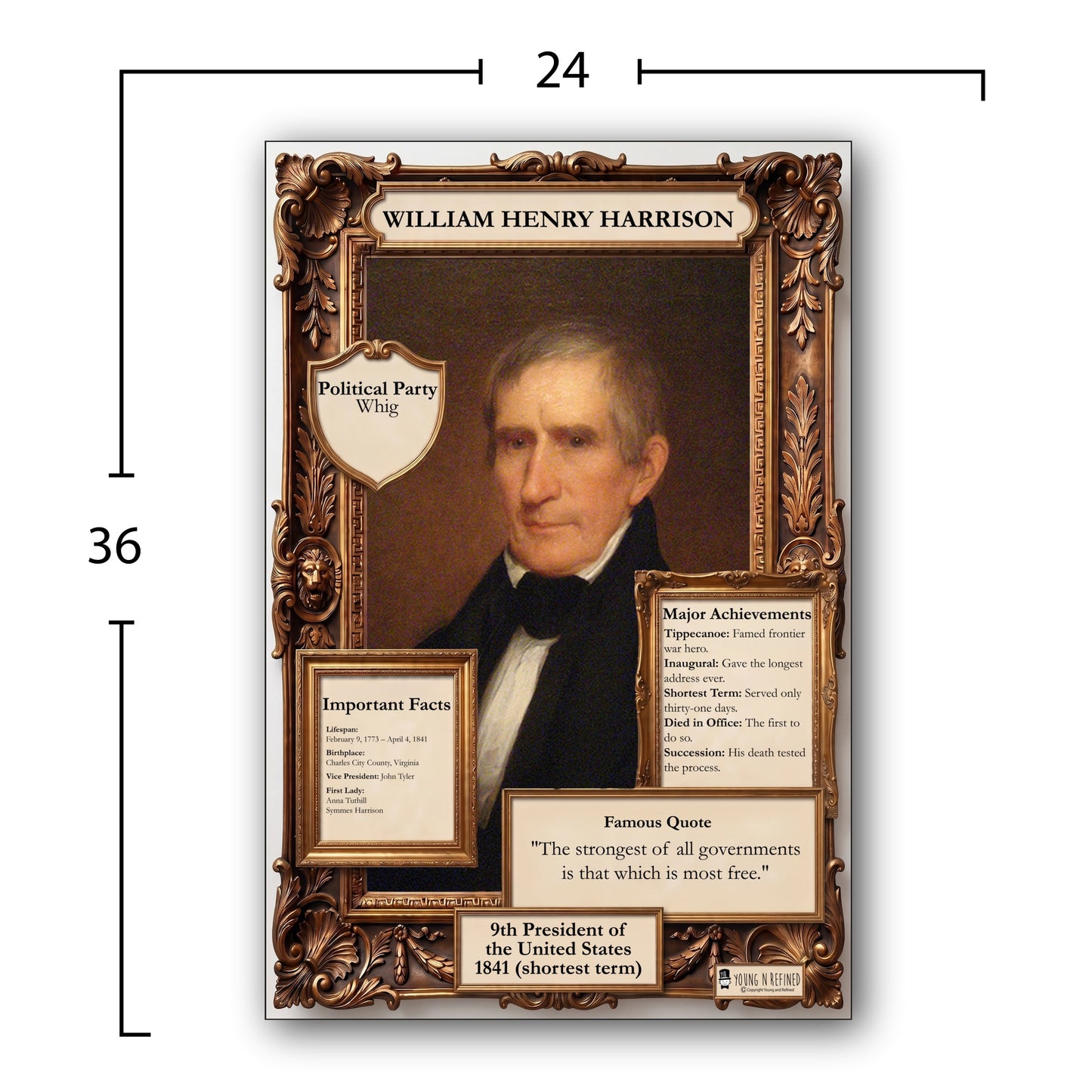 US President William Henry Harrison Inspirational Quote Poster - Young N Refined