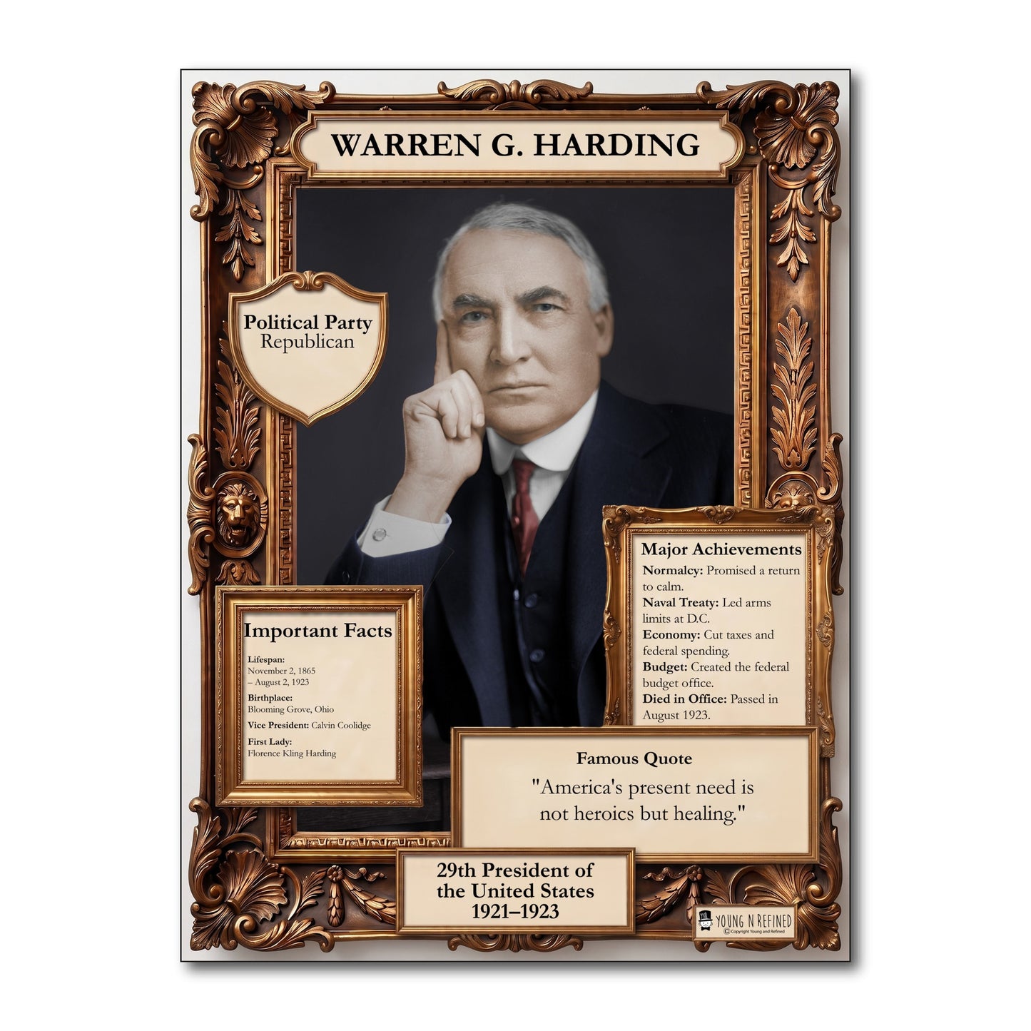US President Warren G. Harding Inspirational Quote Poster - Young N Refined