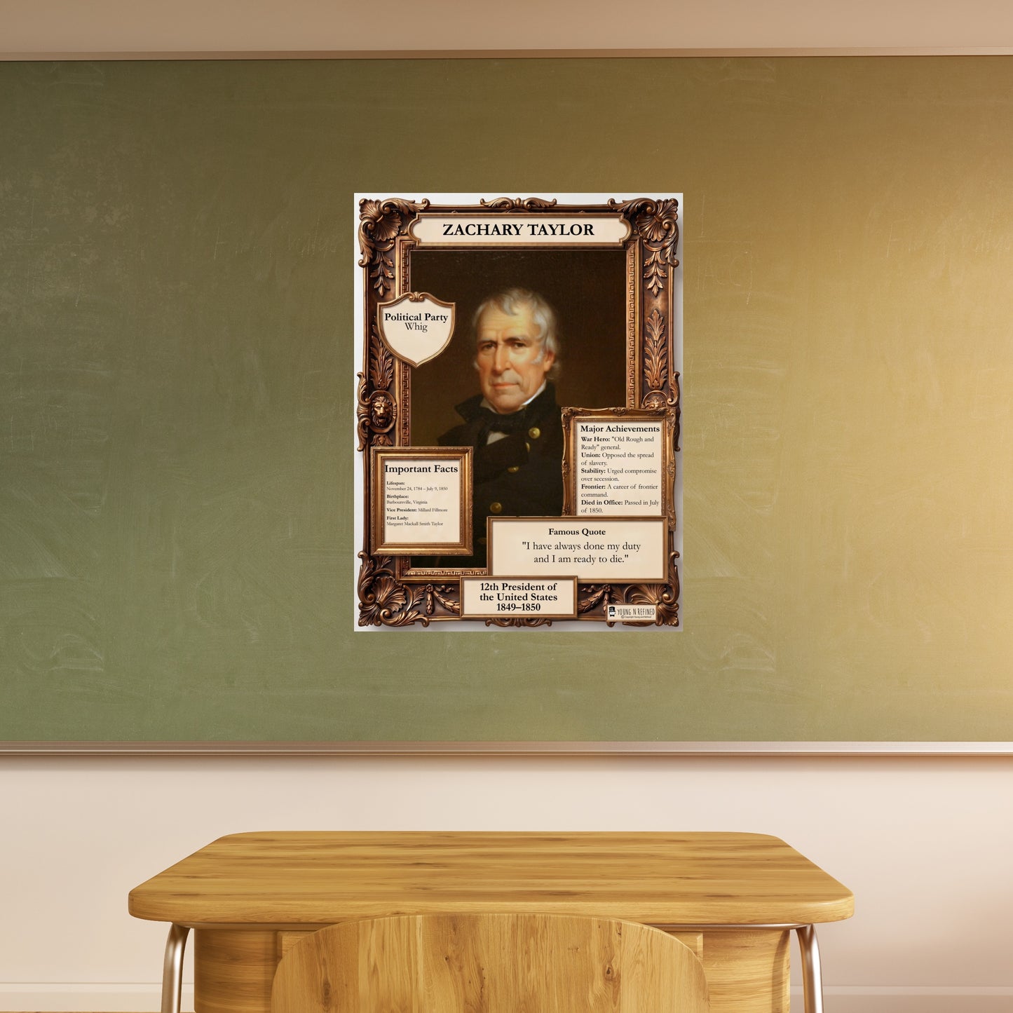 US President Zachary Taylor Inspirational Quote Poster - Young N Refined
