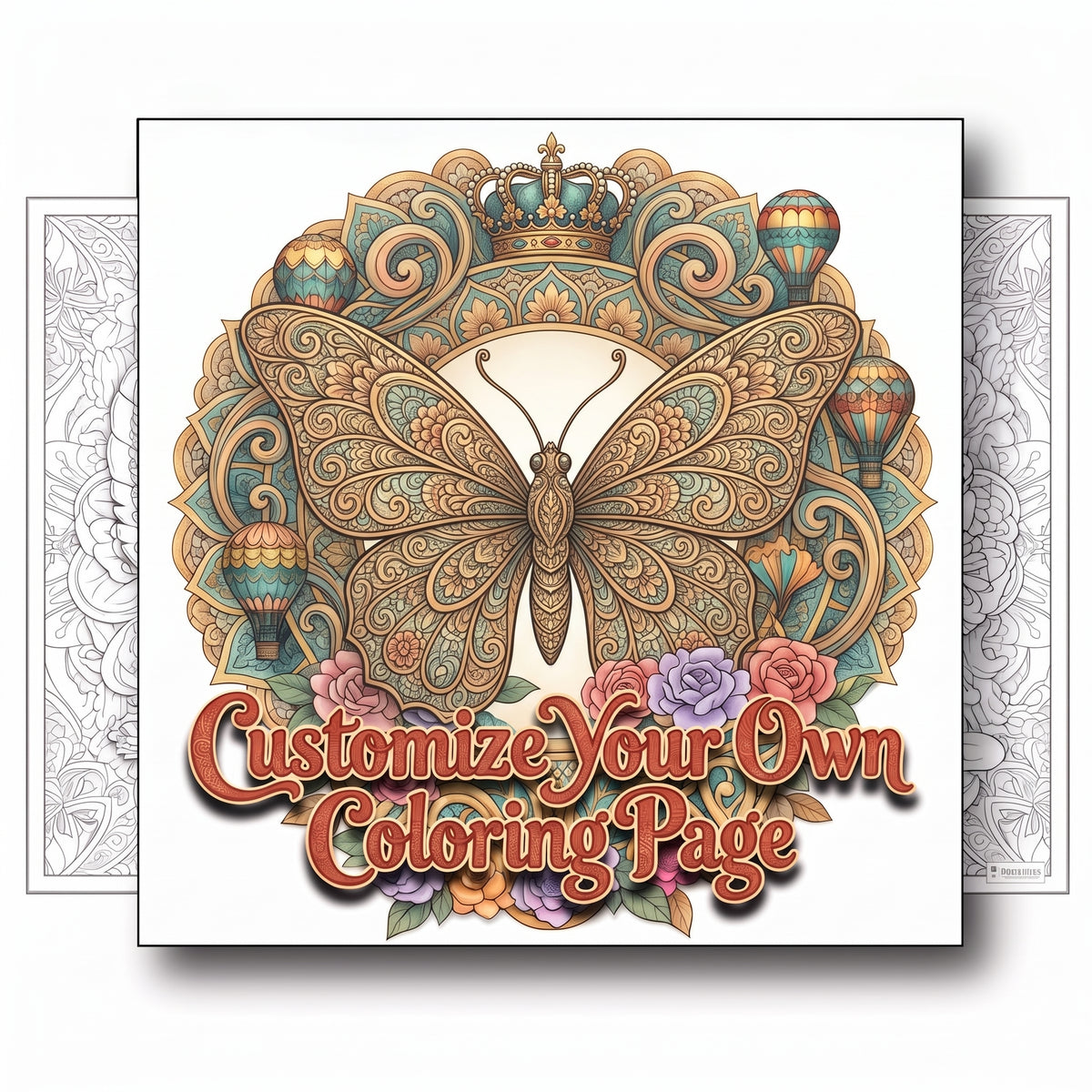 Custom Large Coloring Poster - Animal Made of Mandala Floral - Add Your Name or Message Young N Refined