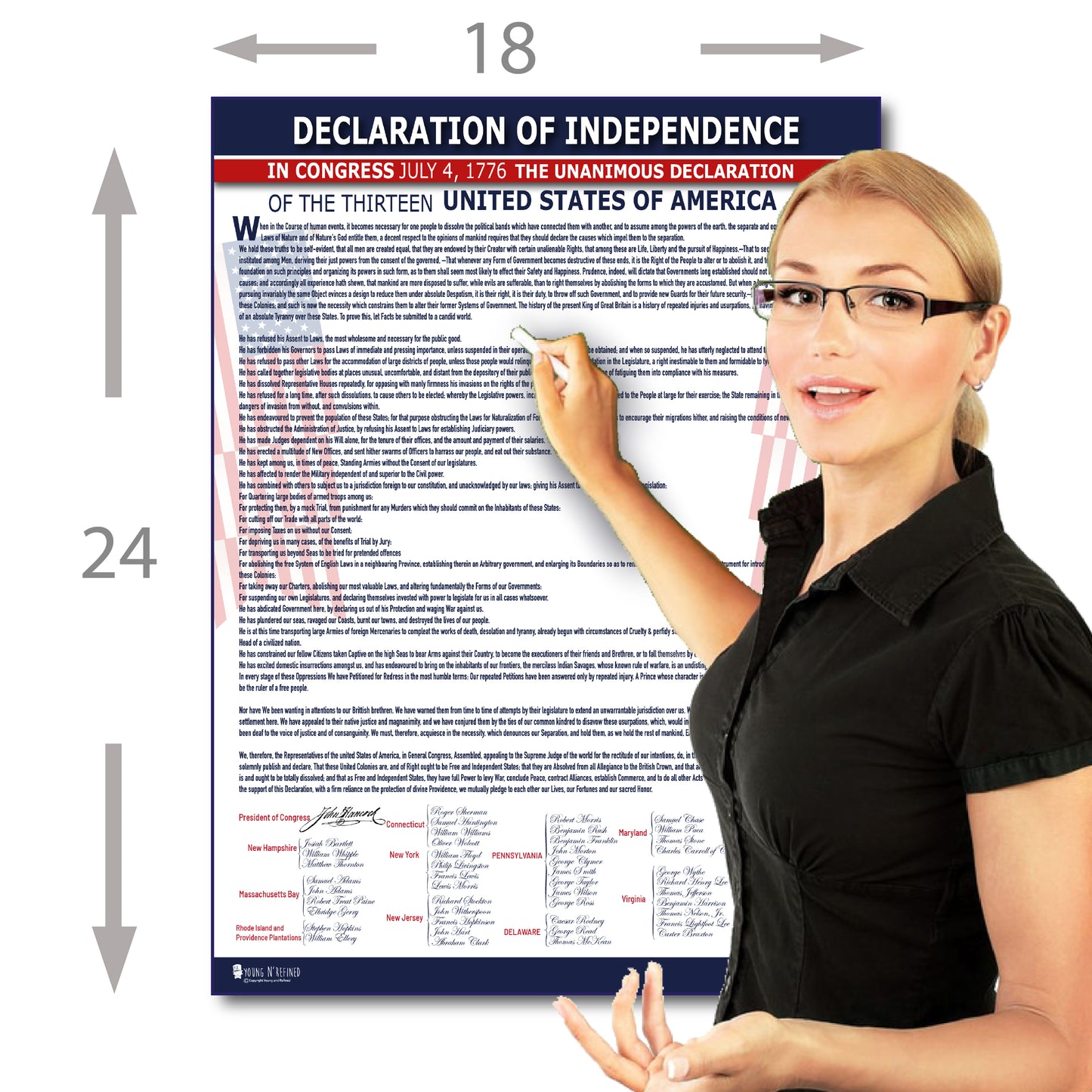 Declaration of Independence Poster Classroom Chart Décor Laminated White Clear Text Young N Refined