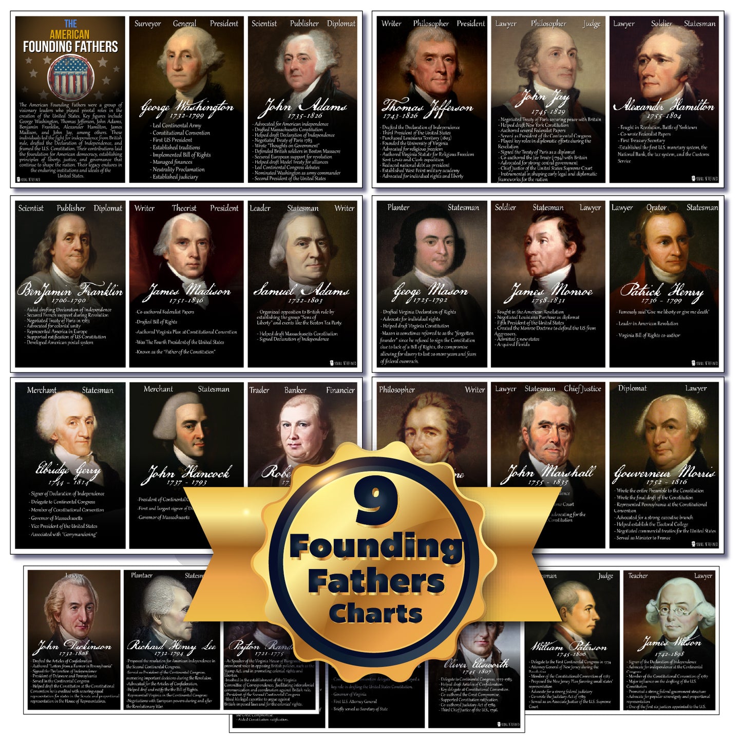 Founding Fathers US History 9 Posters Pack Young N Refined