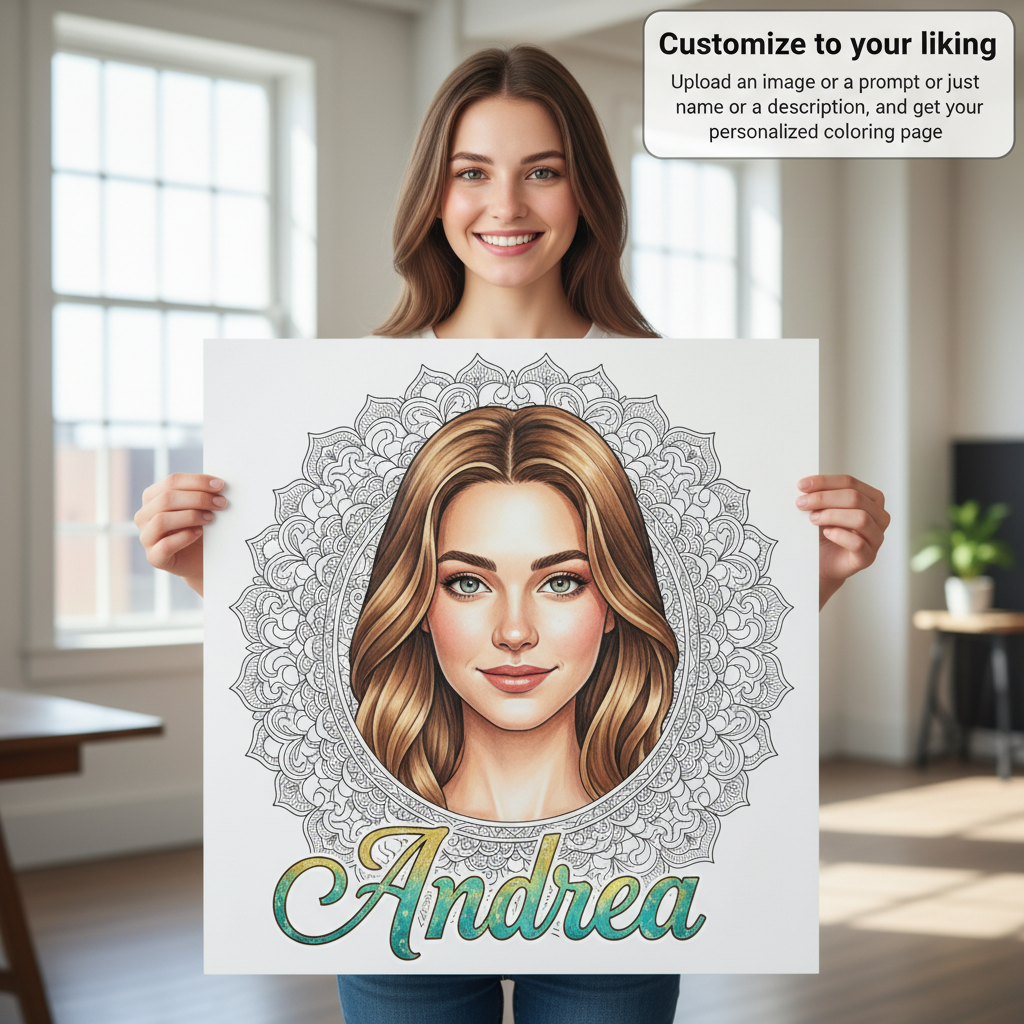 Custom Large Coloring Poster - Animal Made of Mandala Floral - Add Your Name or Message Young N Refined