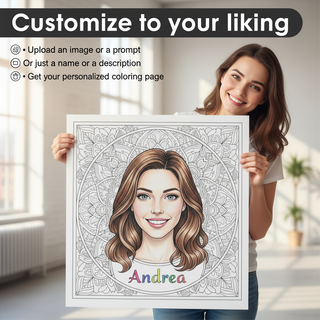 Custom Large Coloring Poster - Animal Made of Mandala Floral - Add Your Name or Message Young N Refined
