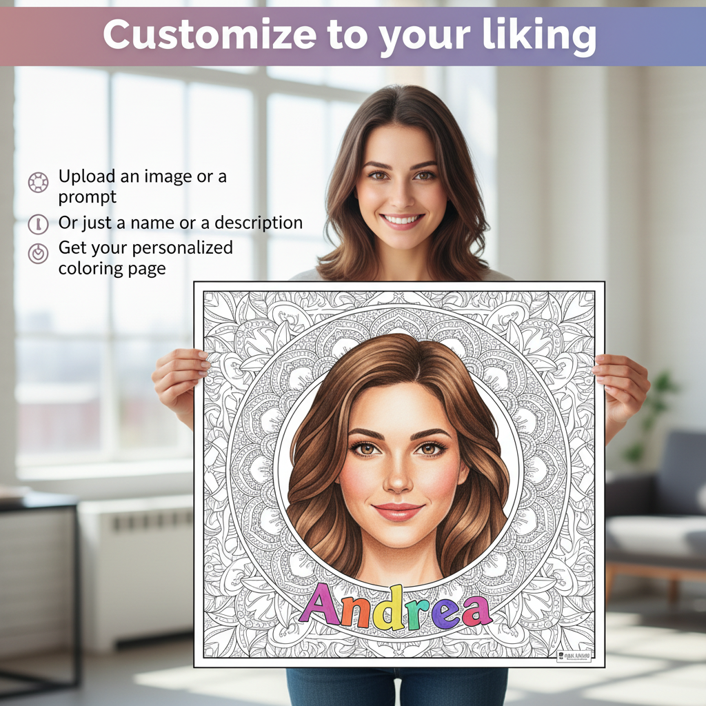 Custom Large Coloring Poster - Animal Made of Mandala Floral - Add Your Name or Message Young N Refined