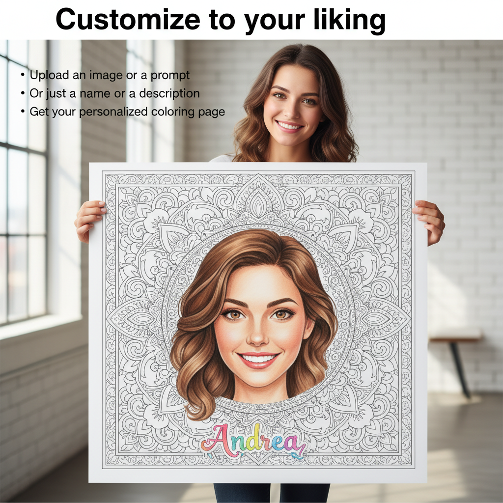 Custom Large Coloring Poster - Animal Made of Mandala Floral - Add Your Name or Message Young N Refined