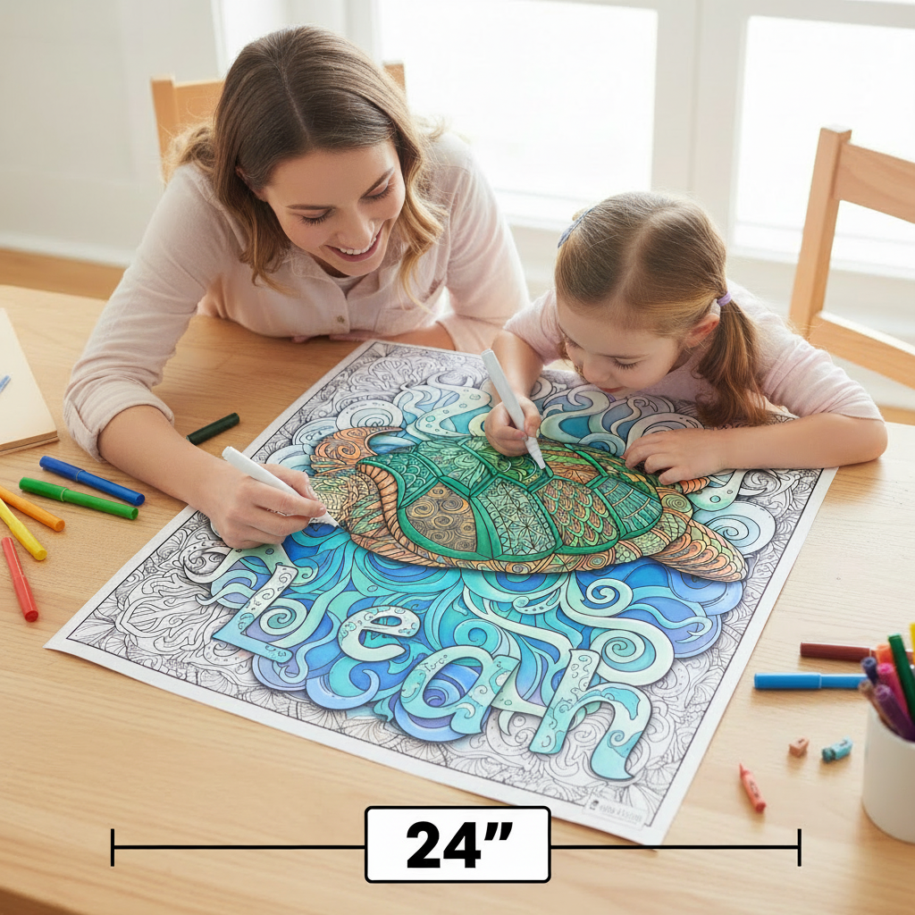 Custom Large Coloring Poster - Animal Made of Mandala Floral - Add Your Name or Message Young N Refined
