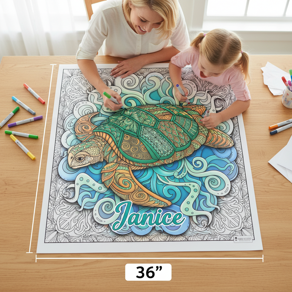 Custom Large Coloring Poster - Animal Made of Mandala Floral - Add Your Name or Message Young N Refined