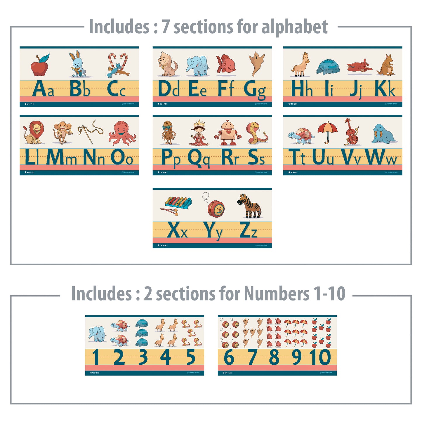 Alphabet Numbers Classroom Wall Line for Teaching ABCs Cartoons Young N Refined
