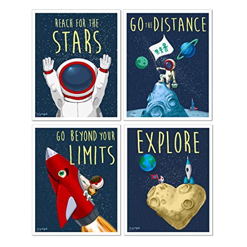 Space Art pack of 4 wall art kids room cute prints Young N Refined