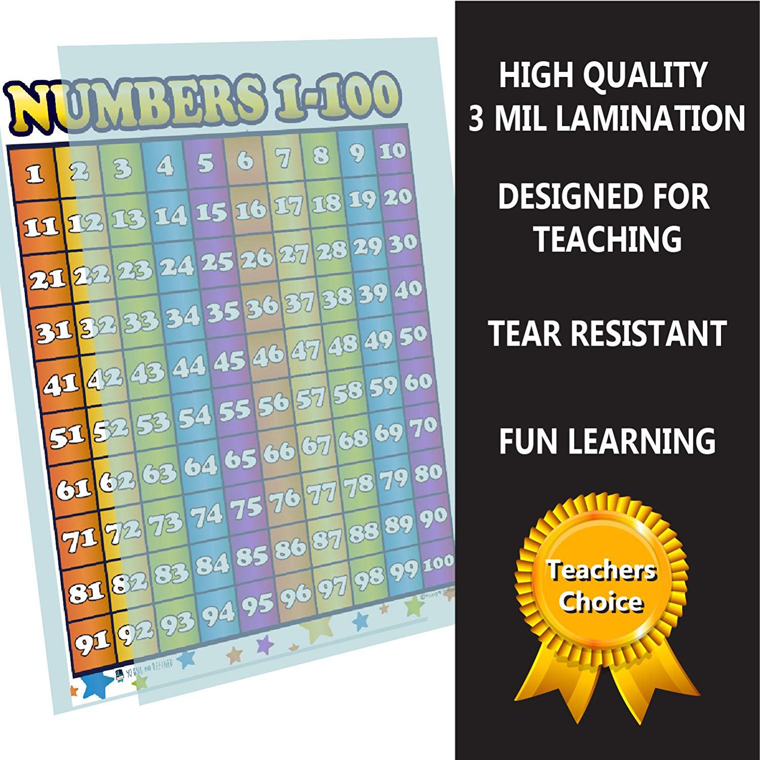 Counting 1 to 100 Number Chart Laminated Classroom Teacher Poster - Young N' Refined