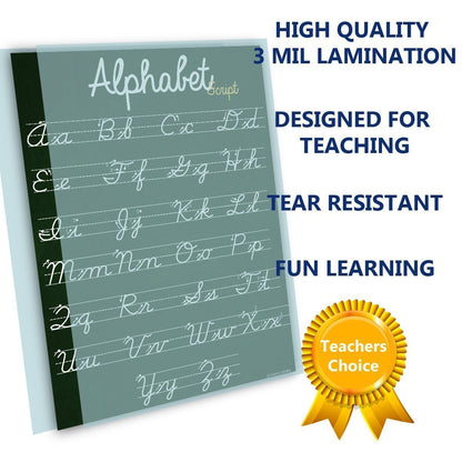 ABC Cursive Script Alphabet Chart Laminated Classroom Poster - Young N' Refined