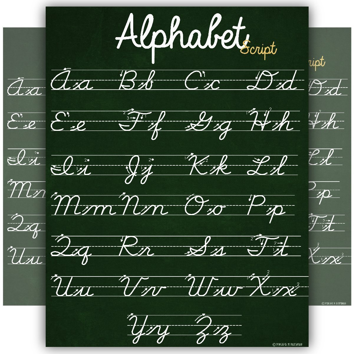 ABC Cursive Script Alphabet Chart Laminated Classroom Poster - Young N' Refined