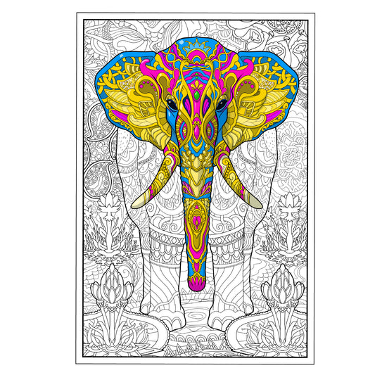 Giant Coloring Poster of Elephant Motif with flowers and mandalas collages Young N Refind