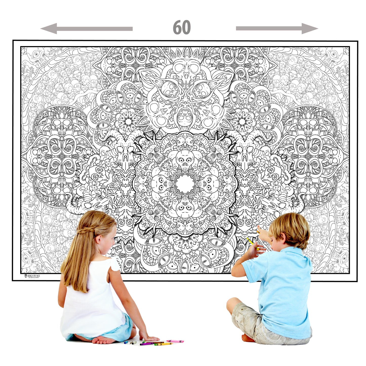 2 Pack of Giant Coloring Posters of Skull Mandalas collages folded version Young N Refined
