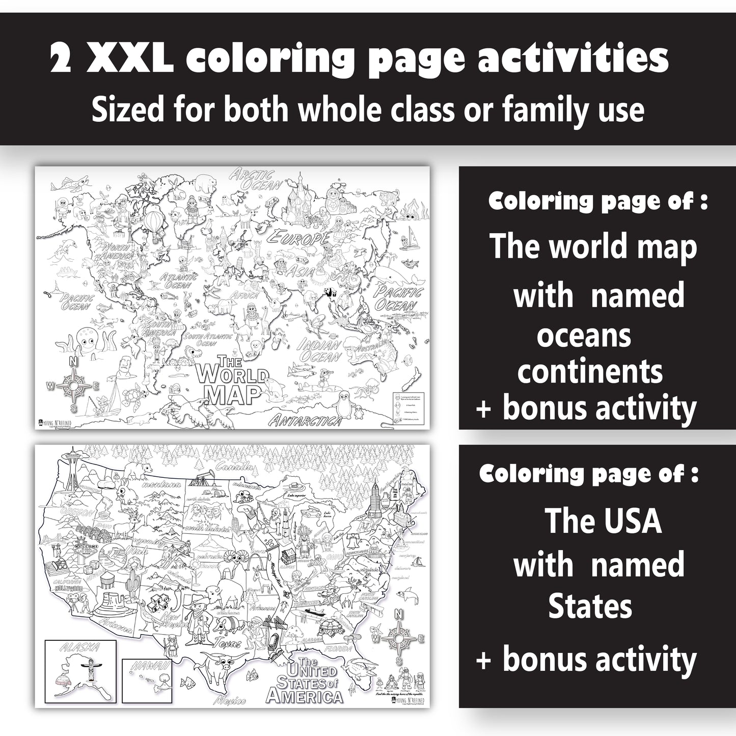 2 Giant Coloring page Posters Activities for Kids Young N Refined