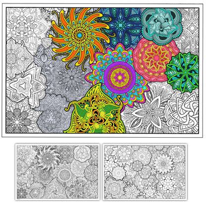 2 Pack of Giant Coloring Posters of Flowers and Mandala collages Young N Refind