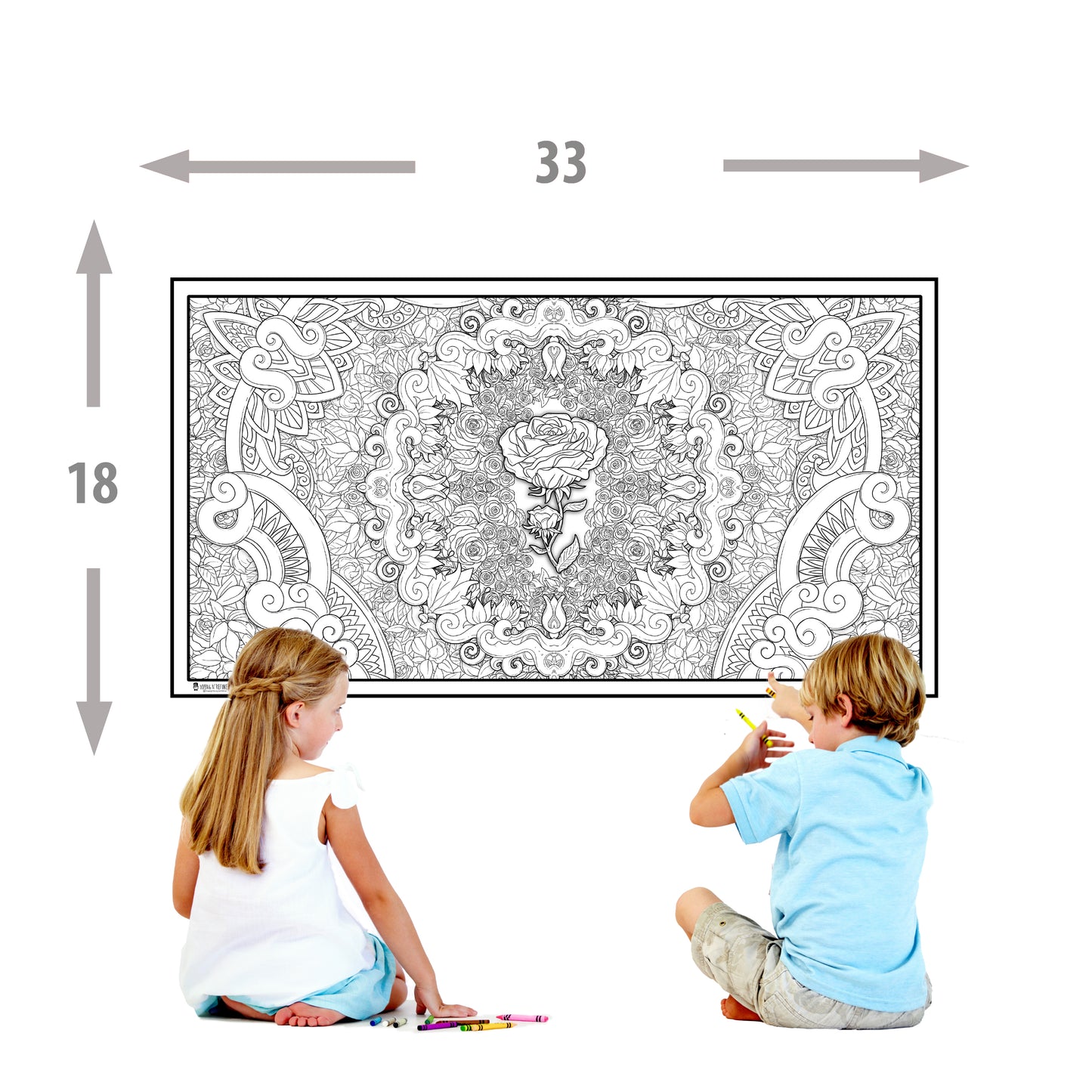 2 Pack of Giant Coloring Posters of Center Rose Among Flower Mandalas Folded Version Young N Refined
