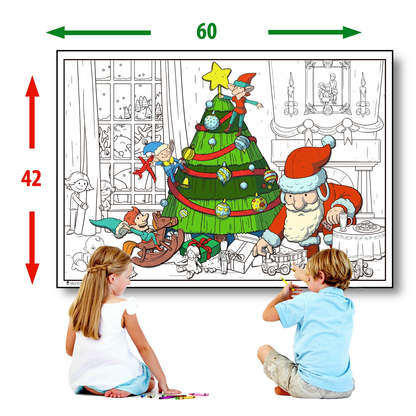 2 Pack of Giant Coloring Posters of Christmas Tree Santa folded version Young N Refined