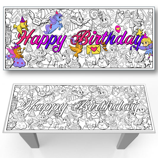 Coloring Table Cloth Birthday Party Activity Page Paper Liner Fairy Princess Unicorns Young N Refined