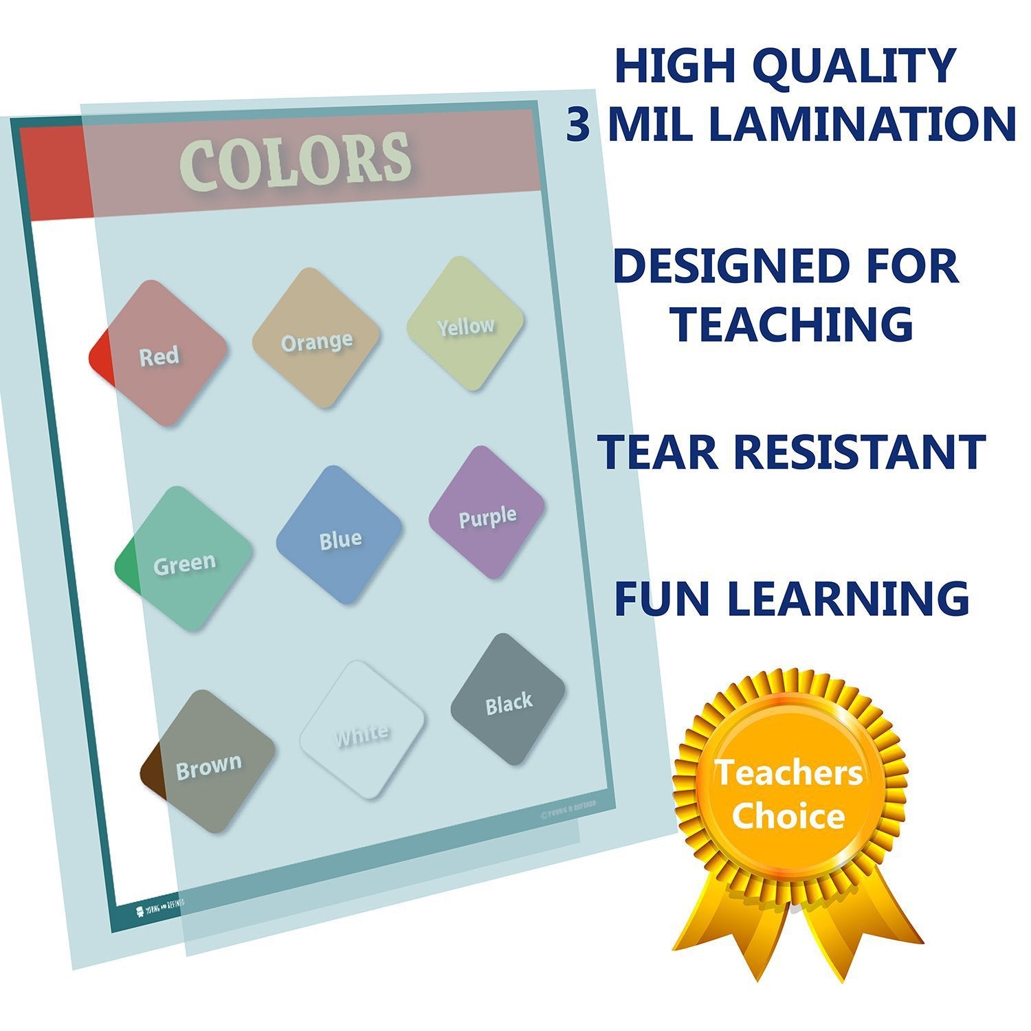 Learning Colors Preschool Chart Laminated Classroom Teacher Poster - Young N' Refined