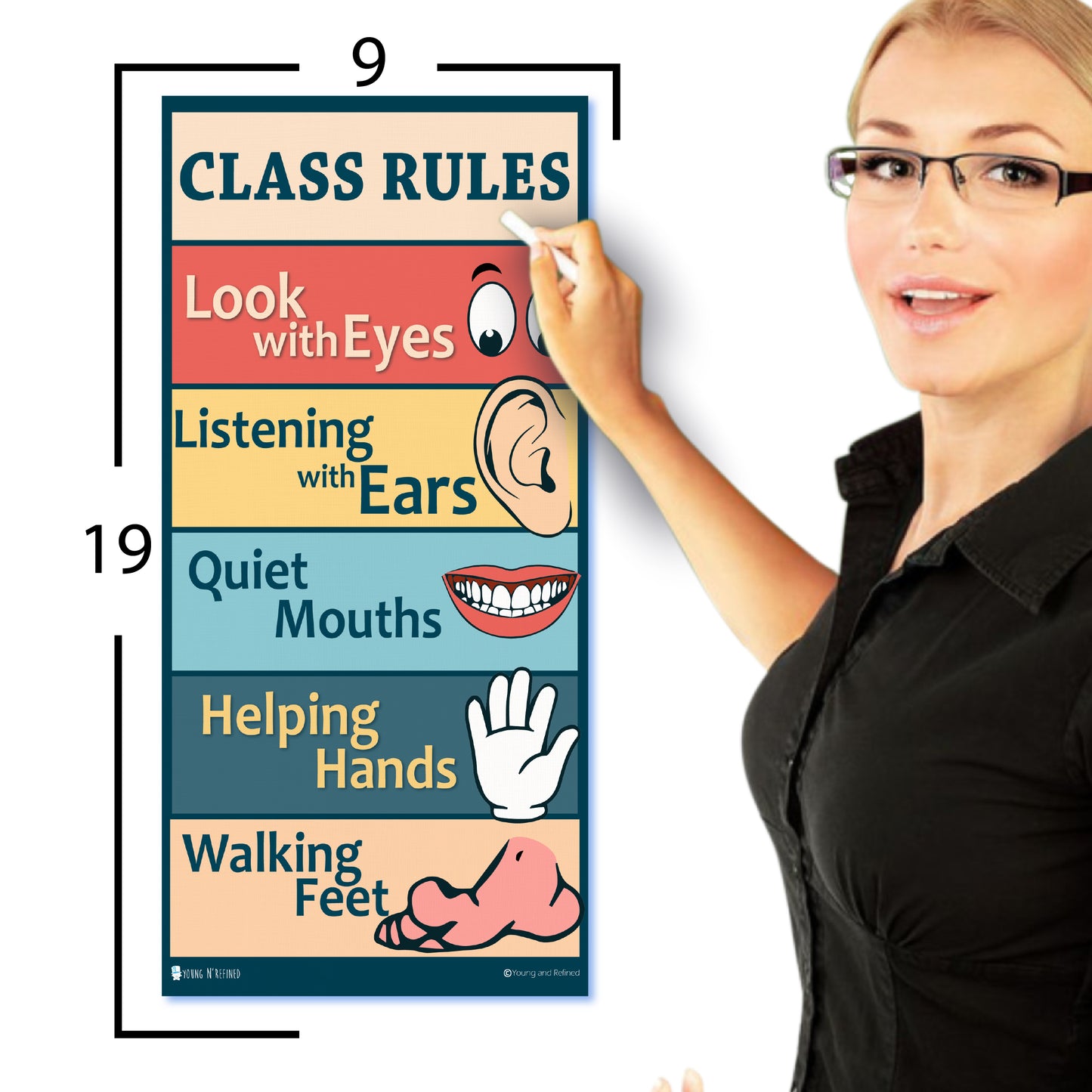 Classroom Rules posters 6 pack of laminated school signs  (9x19) Young N Refined
