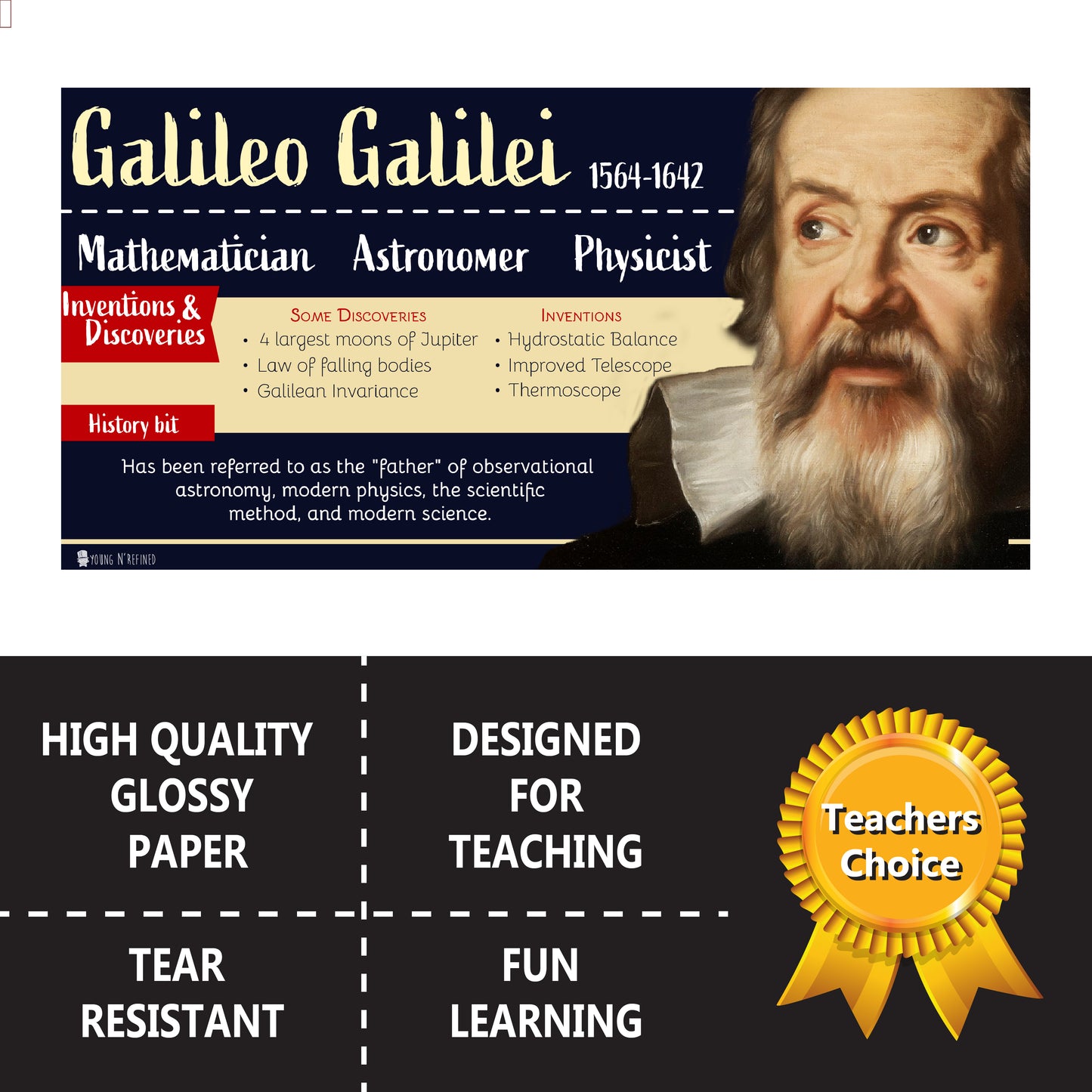 Famous Scientists Poster bulletin board set, 9 charts pack Glossy Paper Young N Refined