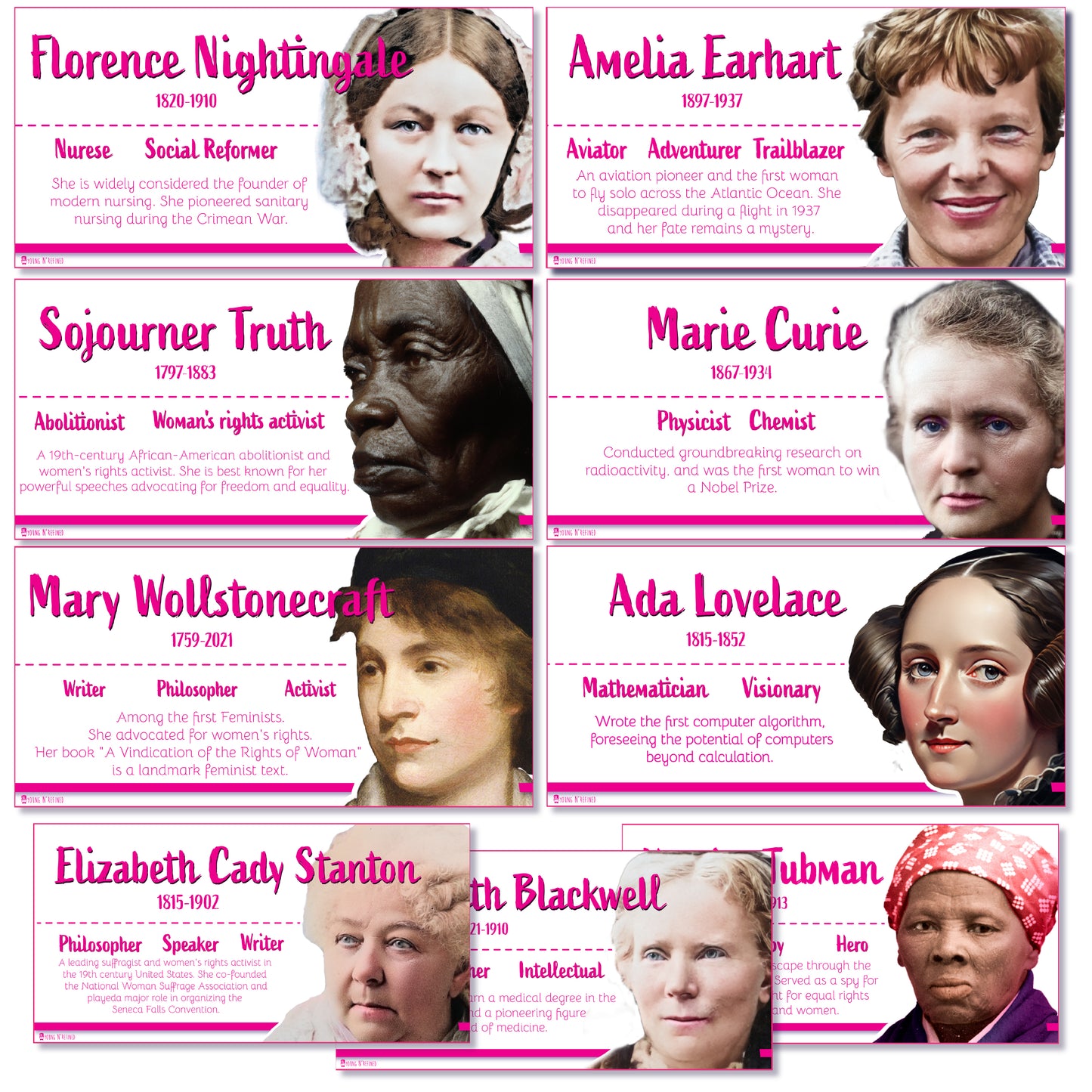 Historic Women Poster Bulletin Board Set, 9 Charts Pack Glossy Paper