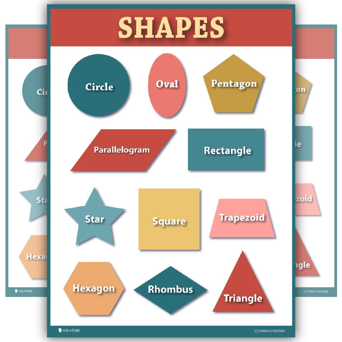 Learning Shapes Preschool Chart Matte Classroom Teacher Poster - Young N' Refined