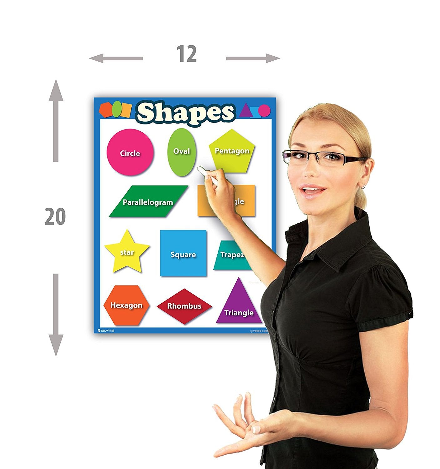 Shapes Poster LAMINATED Chart finish for teachers and educators PORTRAIT classroom décor and presentation poster clear read from distance - Young N' Refined