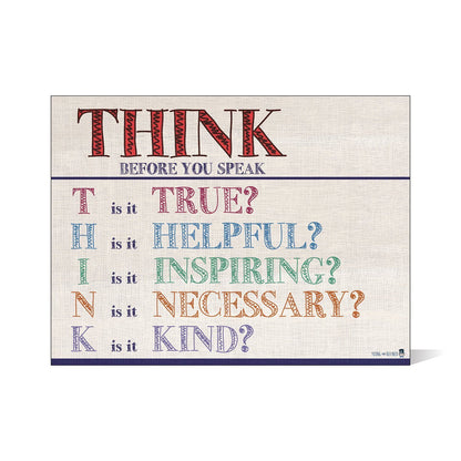 Think before you speak LAMINATED motivational chart BURLAP classrooms and educators poster - Young N' Refined