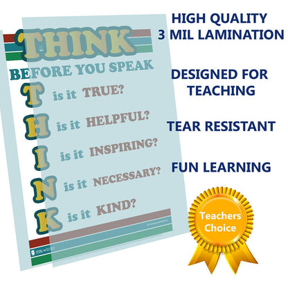 Motivational Think Before You Speak Chart Laminated Classroom Poster - Young N' Refined
