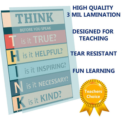Motivational Think Before You Speak Chart Laminated Classroom Poster - Young N' Refined