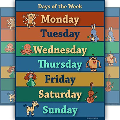 Vintage Days of the Week Chart Laminated Classroom Poster - Young N' Refined